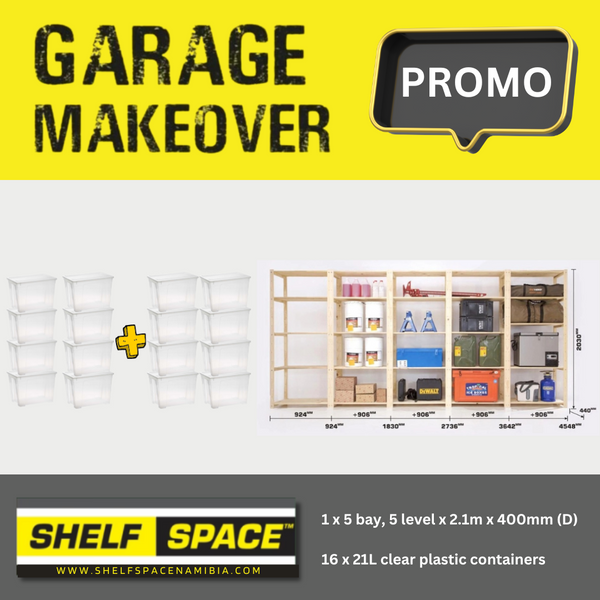 Garage Bundle 5 Bay 5 Level with Plastic Storage Containers