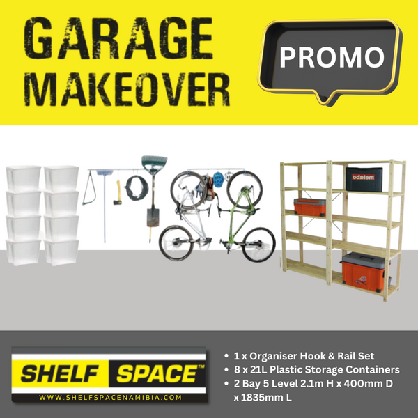 Garage Bundle Deluxe DIY 2 Bay x 5 Level with Hook & Rail & Containers