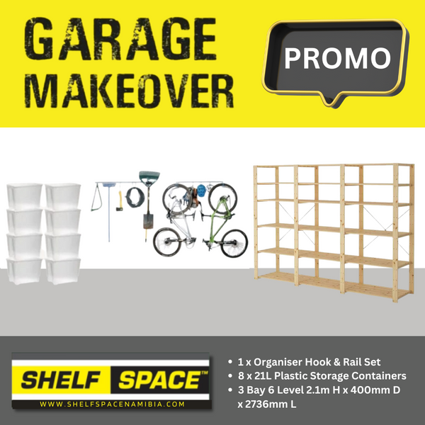 Garage Bundle Deluxe DIY 3 Bay 6 Level with Hook & Rail & Containers