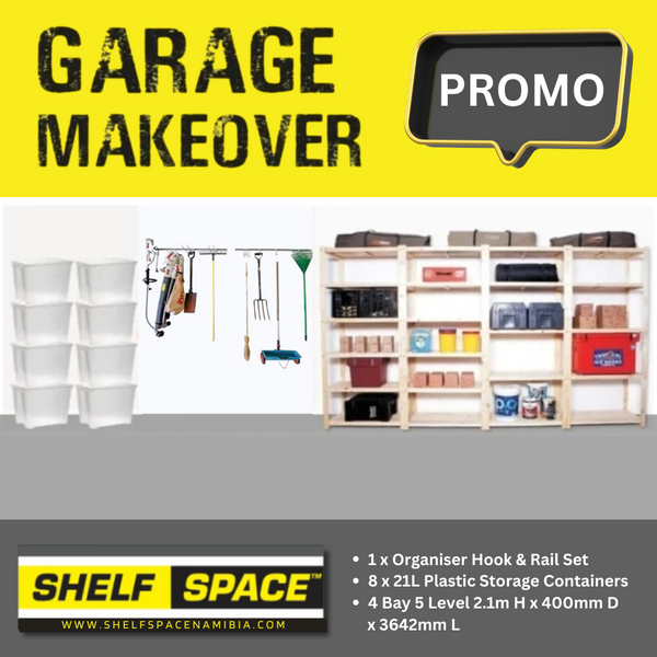 Garage Bundle Deluxe DIY 4 Bay 5 Level with Hook & Rail & Containers 600mm