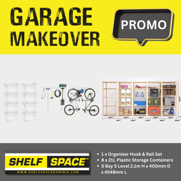 Garage Bundle Deluxe DIY 5 Bay 5 Level with Hook & Rail & Containers