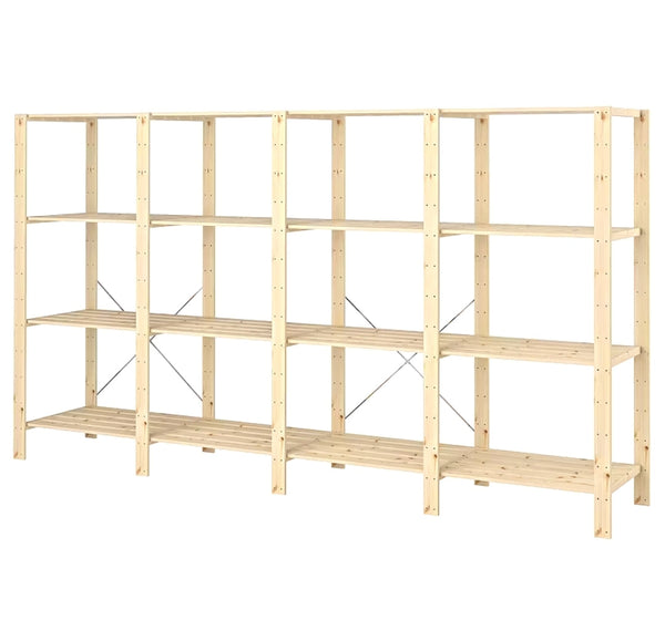 4 Bay DIY Wooden Shelving with 4 levels of Shelves (2.1m High) - Garage Guys