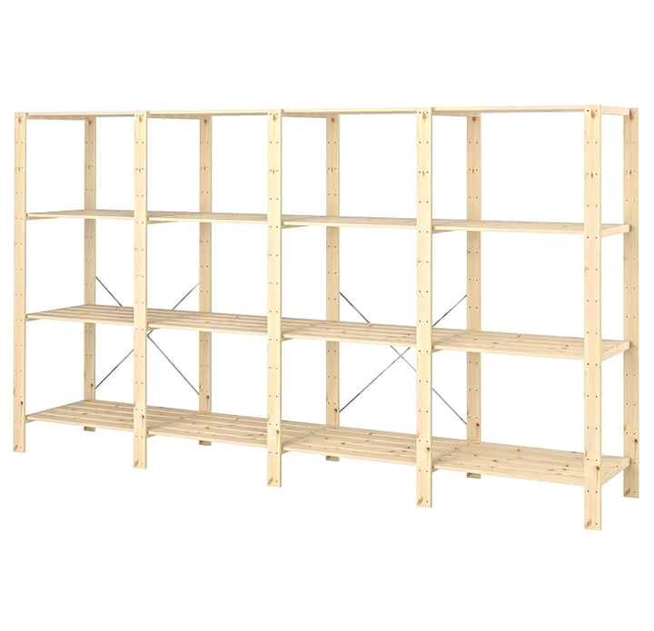 4 Bay DIY Wooden Shelving with 4 levels of Shelves (2.1m High) - Garage Guys