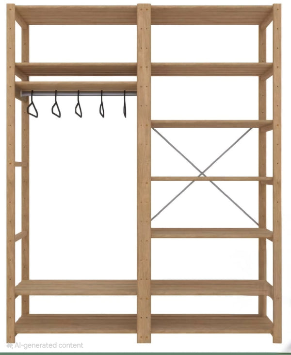 2 Bay DIY Wooden Wardrobe Shelving with 6 levels of Shelves (2.1m High) B1G1F