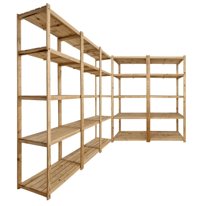 5 Bay DIY Wooden Shelving with 5 levels of Shelves (2.4m High) - Garage Guys