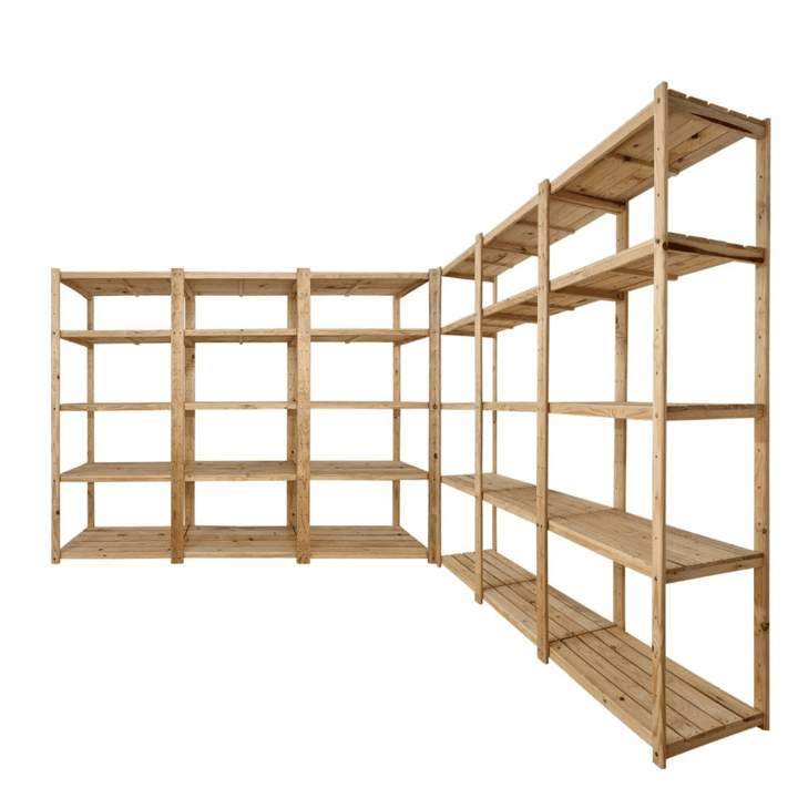 6 Bay DIY Wooden Shelving with 5 levels of Shelves (2.1m High) - Garage Guys