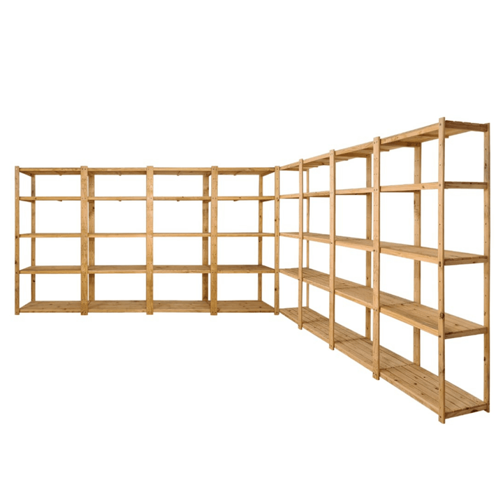 8 Bay DIY Wooden Shelving with 5 levels of Shelves (2.4m High) - Garage Guys