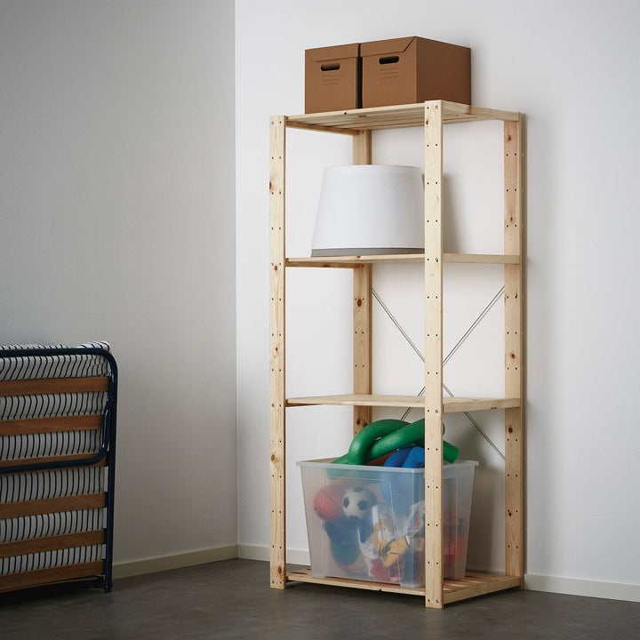 1 Bay DIY Modular Pine Wooden Shelf with 4 levels of Shelves (2.1m High) - Garage Guys