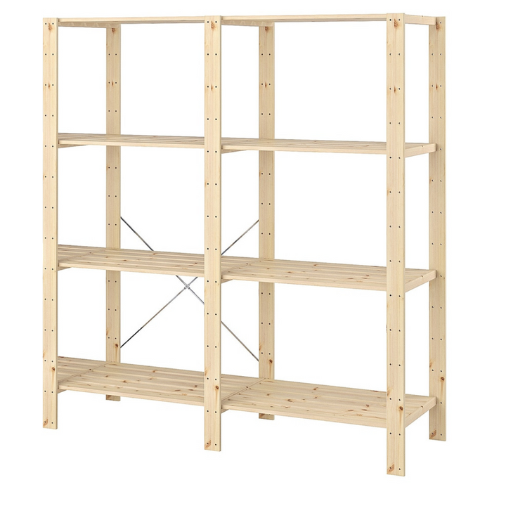 2 Bay DIY Wooden Shelving with 4 levels of Shelves (2.1m High) - Garage Guys